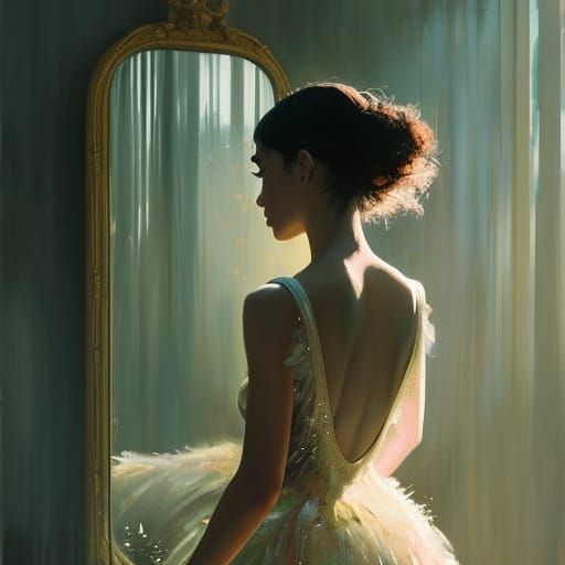 Ballerina with Mirror in Contemporary Fine Art Style