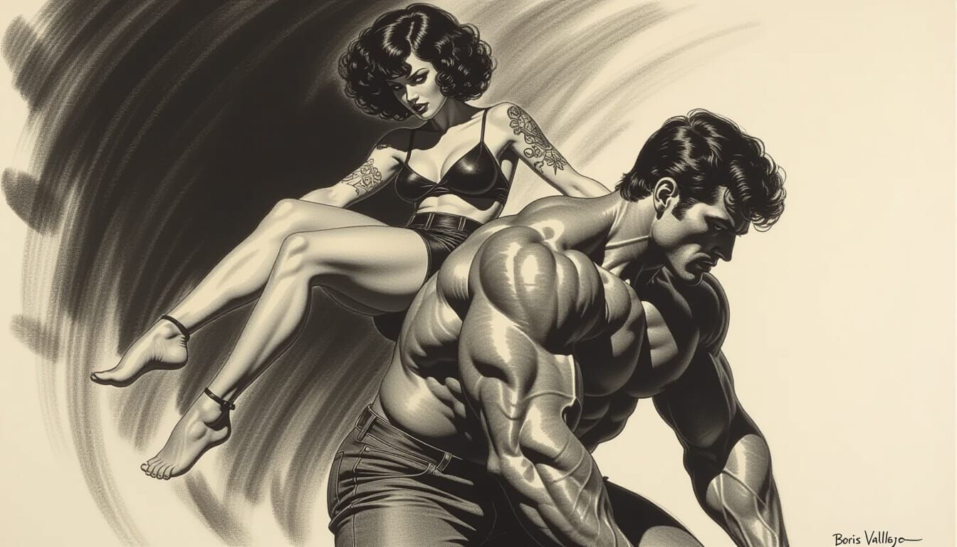 rough charcoal sketch by Boris Vallejo IV