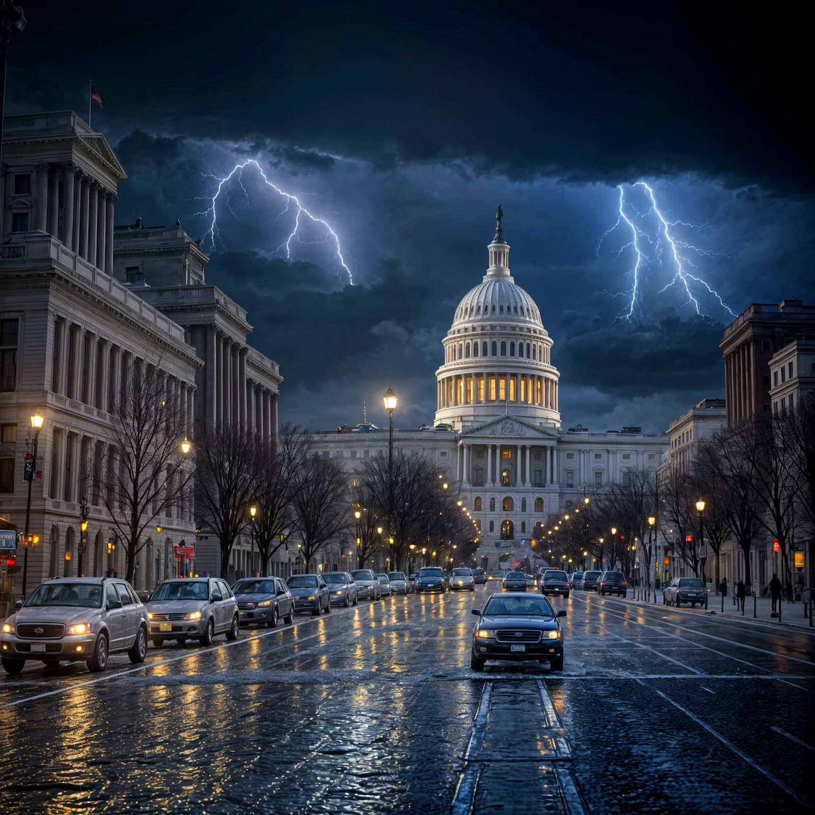 Dark Politicians in Washington DC Stormscape