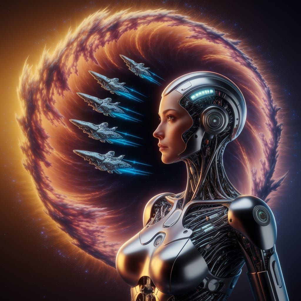 Cyborg Queen Commands Cosmic Armada in Nebula