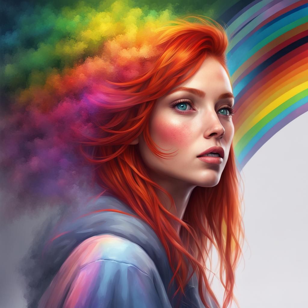 Redhead Girl Portrait in Rainbow Colors