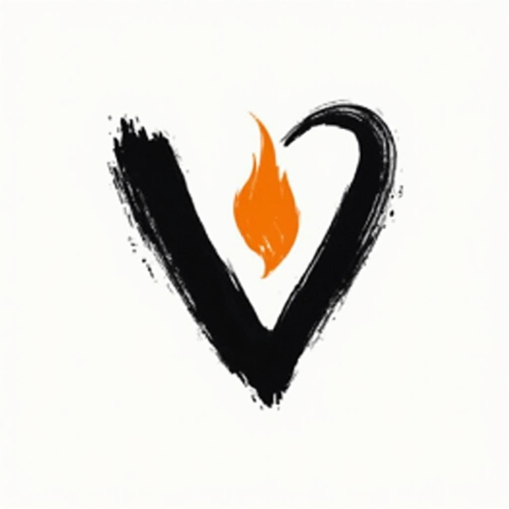 Elegant Brush Stroke Logo with Flame and Heart
