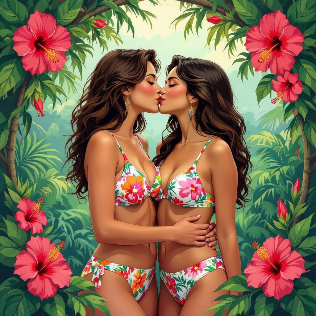 Tropical Kiss in Art Nouveau Style