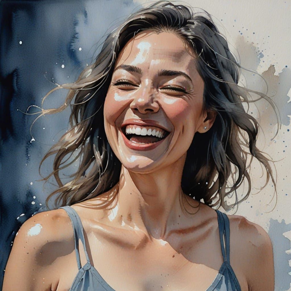 Woman Laughing in Muted Earth Tones