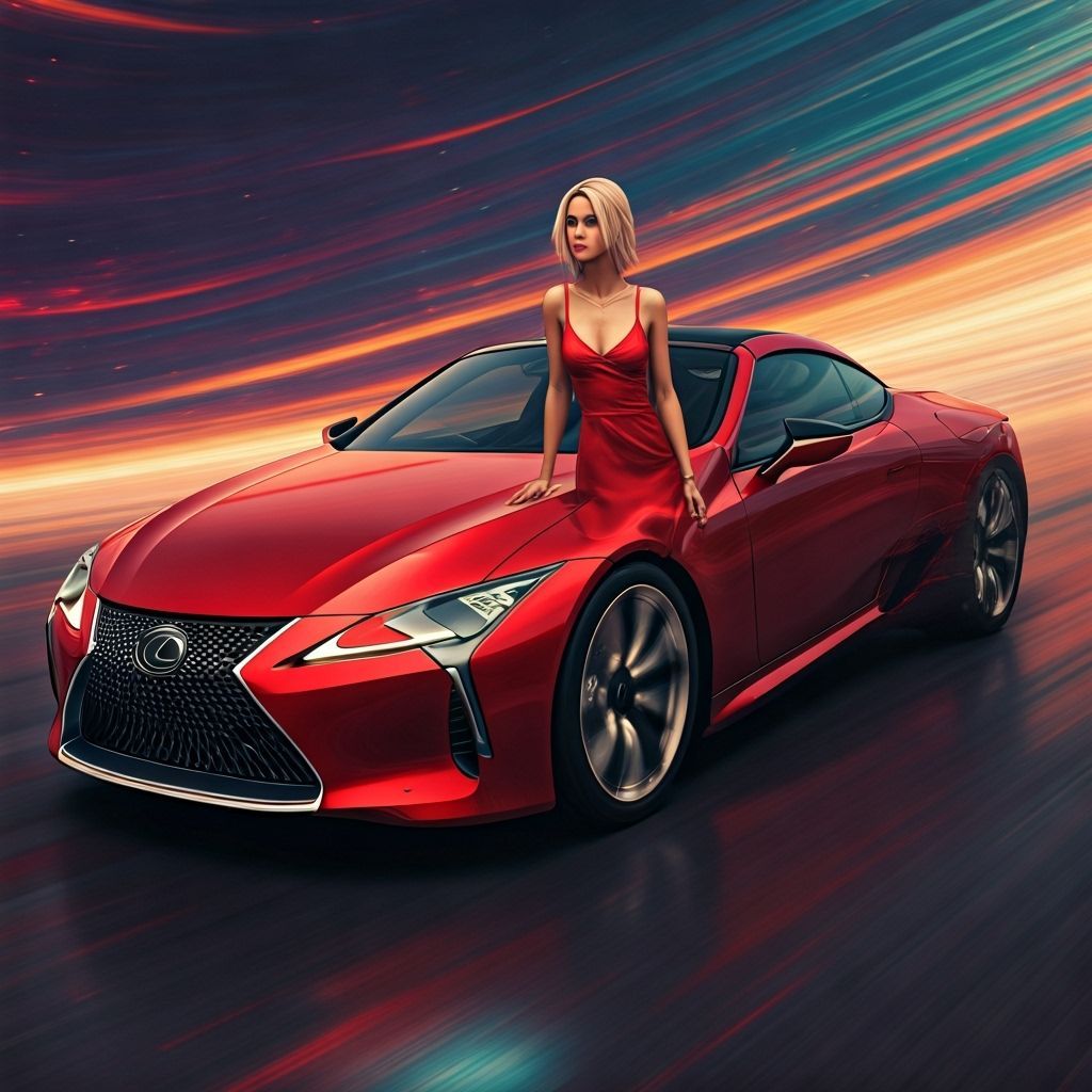 Loona Scandi in Red Dress Stepping Out of Lexus