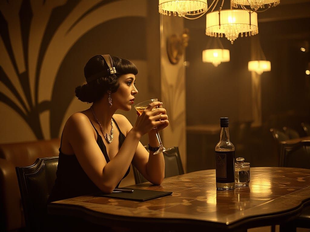 Flapper at Speakeasy in Film Noir Style