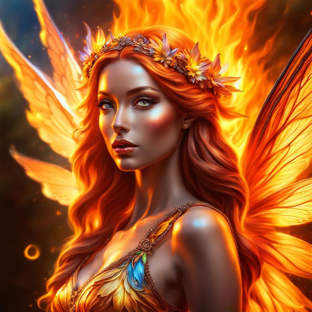 Fiery Fairy Concept Art in Hyperrealistic Style