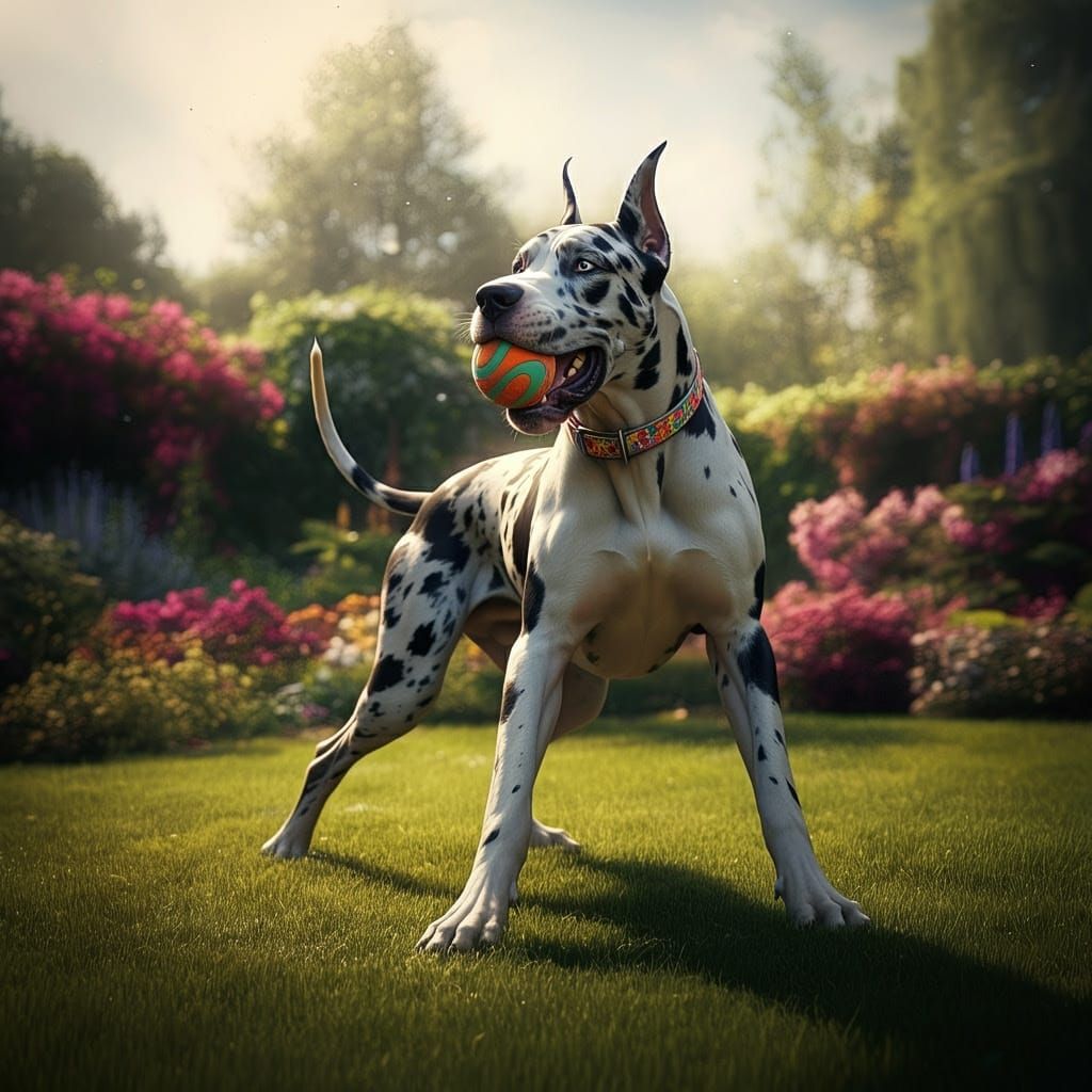 Silly Great Dane Plays in Sun-Drenched Backyard