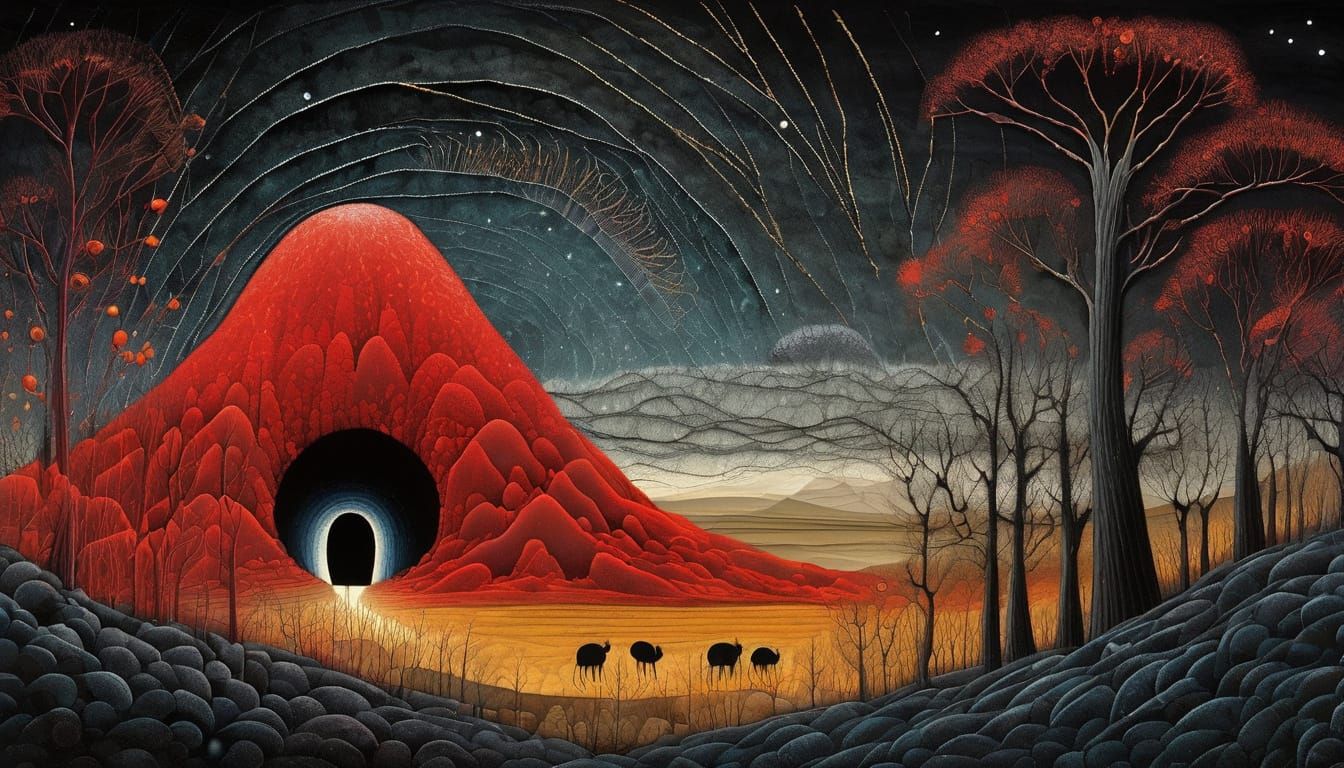 Gothic Portal in Volcanic Landscape