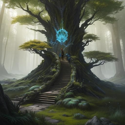 Mystical Warrior in Fantasy Forest, Matte Painting