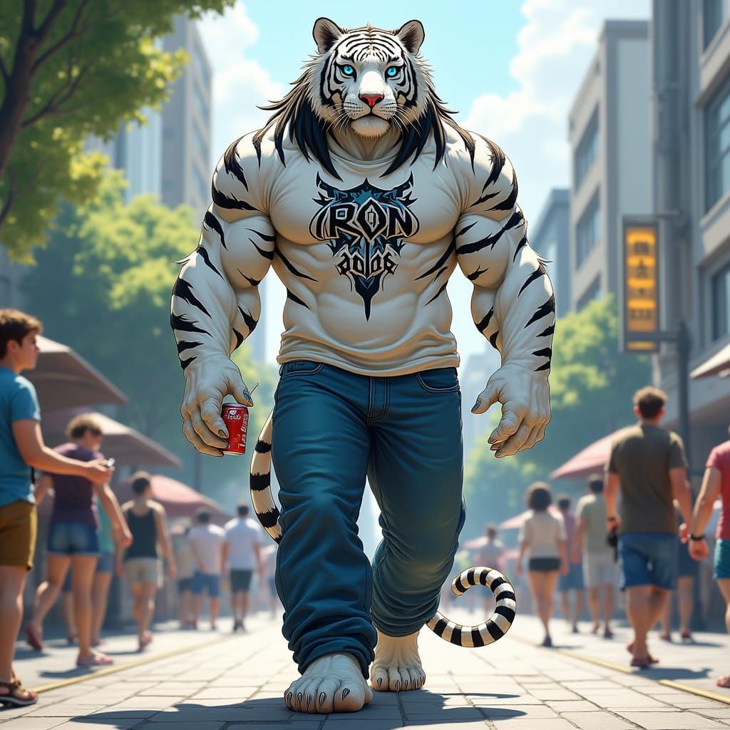 Anthropomorphic Tiger-Human Hybrid in Urban Setting