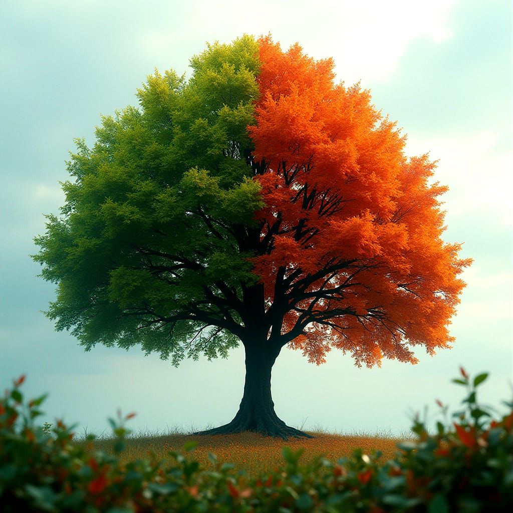 Hyperrealistic Tree in Vibrant Autumn Transition