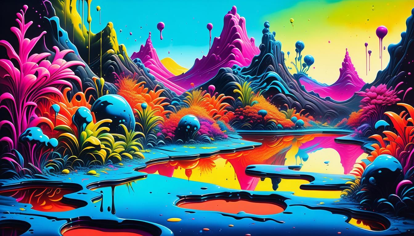 Fluorescent Fantasy Landscape in Graffiti Art Style