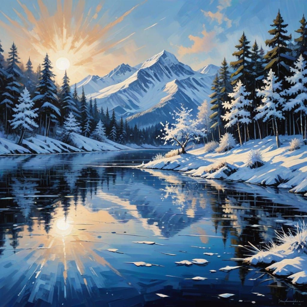 Special Snowflake abstract painting lake