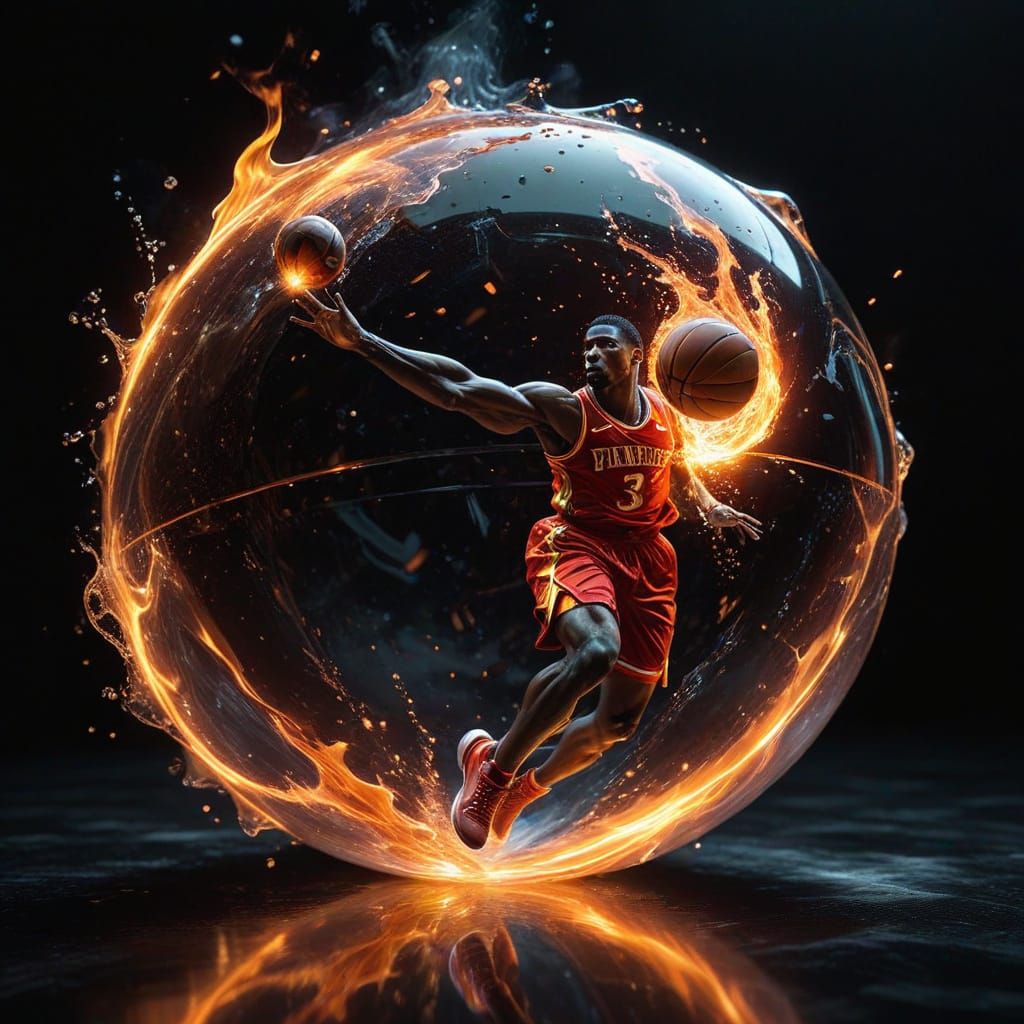 Futuristic Glass Basketball in Hyper-Realistic Style