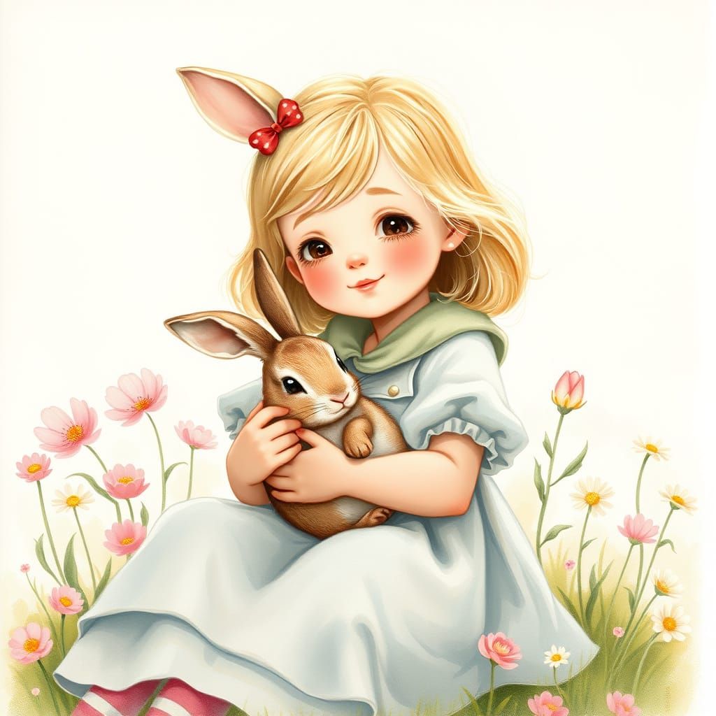 Blonde Girl Sitting Smiling in Pastel Rainbow Dress Holding ...