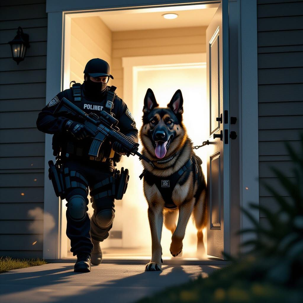 Tactical Police Dog Raid in Cinematic Style