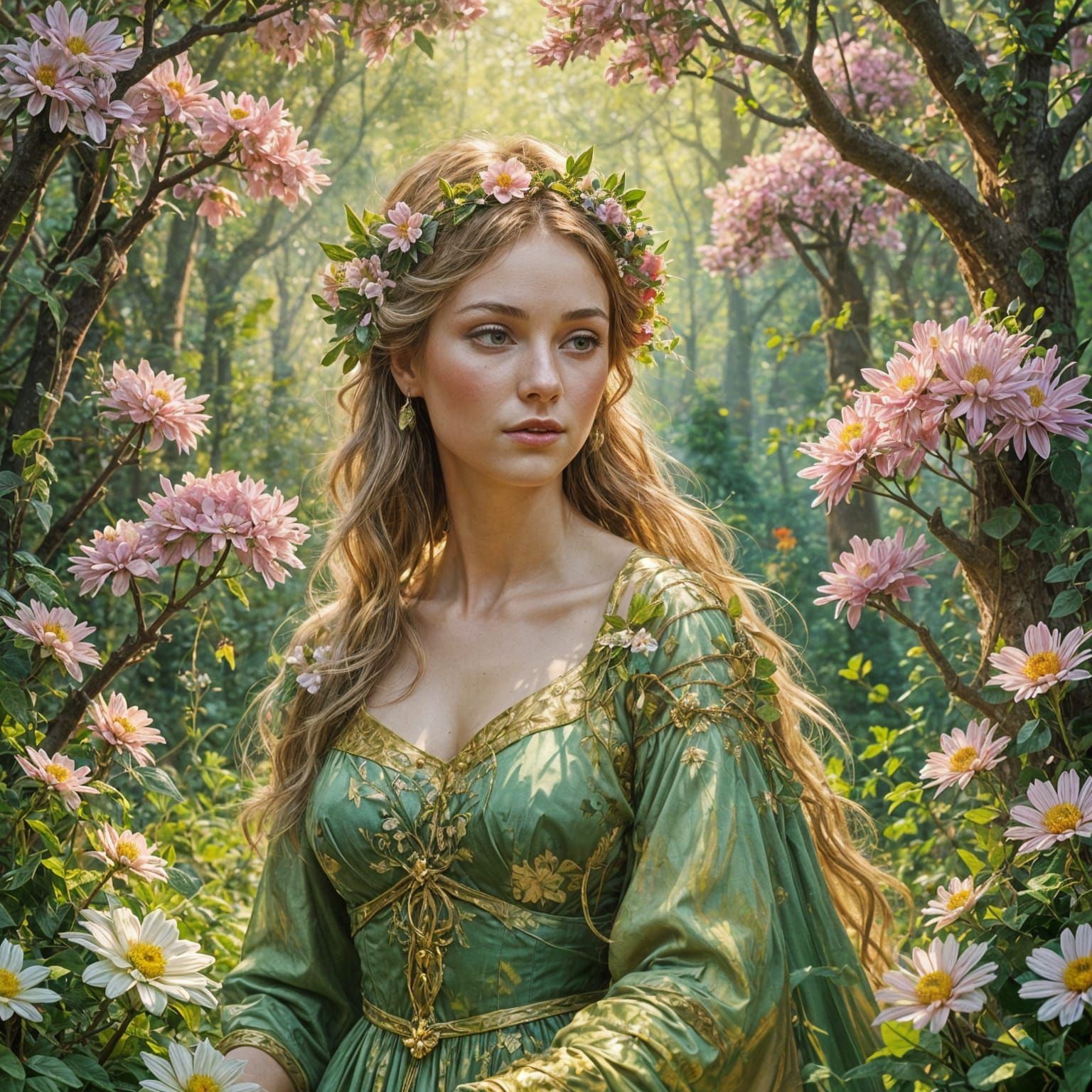 Ethereal Forest Goddess in Floral Bloom