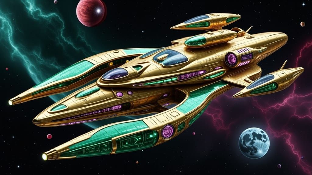 Majestic Biomechanical Starship in Solarpunk Aesthetic