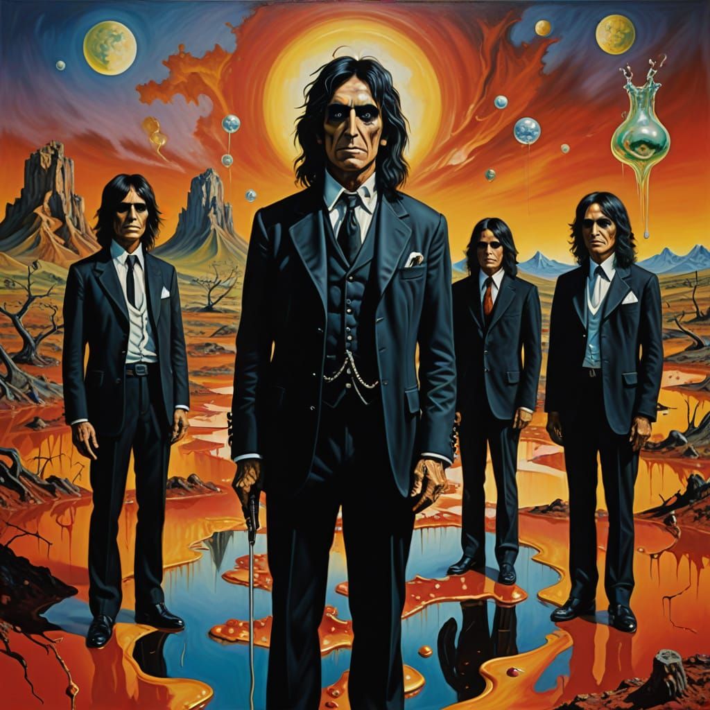 Dreamlike Rockstars in a Surreal Landscape