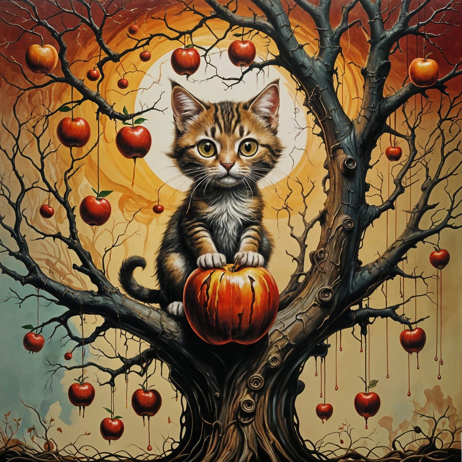 Surreal Red Apple Tree in Dali Style