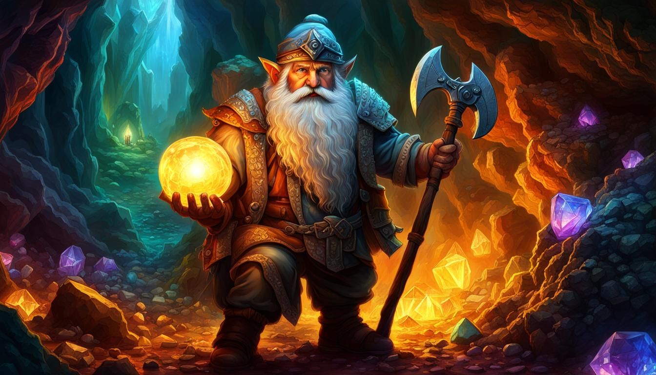 Dwarf Miner in a Crystalline Cave