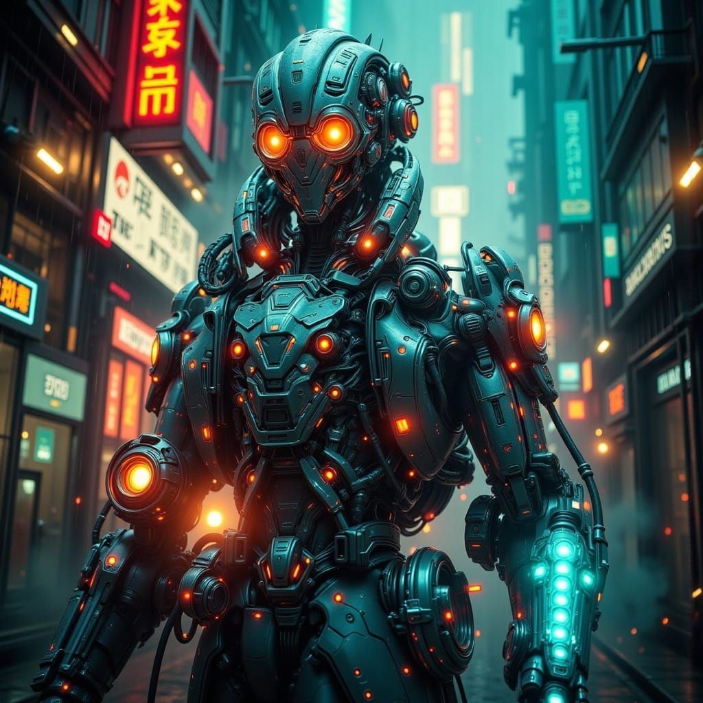 Cyberpunk Freedom Fighter Defends Aether-Weaver in Neo-Londo...