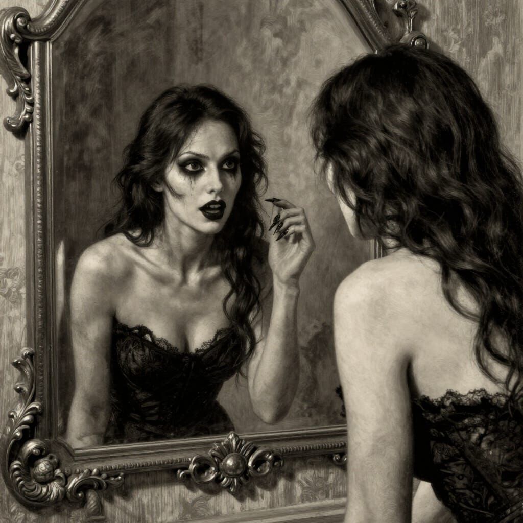 Woman Sees Evil Reflection in Mirror