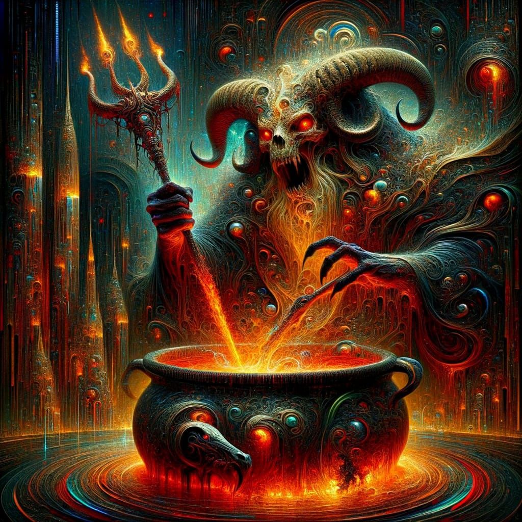 Ancient Warlock Conjures Fiery Beast from Cauldron in Blazin...