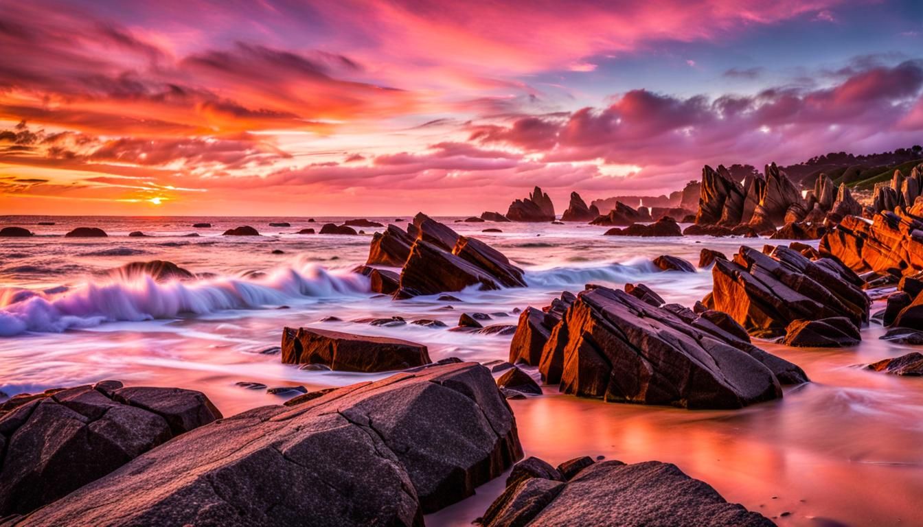 Brittany Beach Sunset with Pink and Orange Sky
