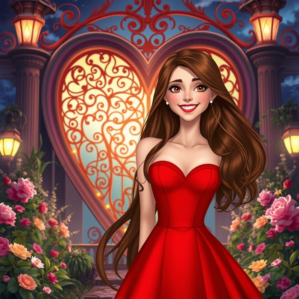 Ethereal Red Heart Gate in Whimsical Garden