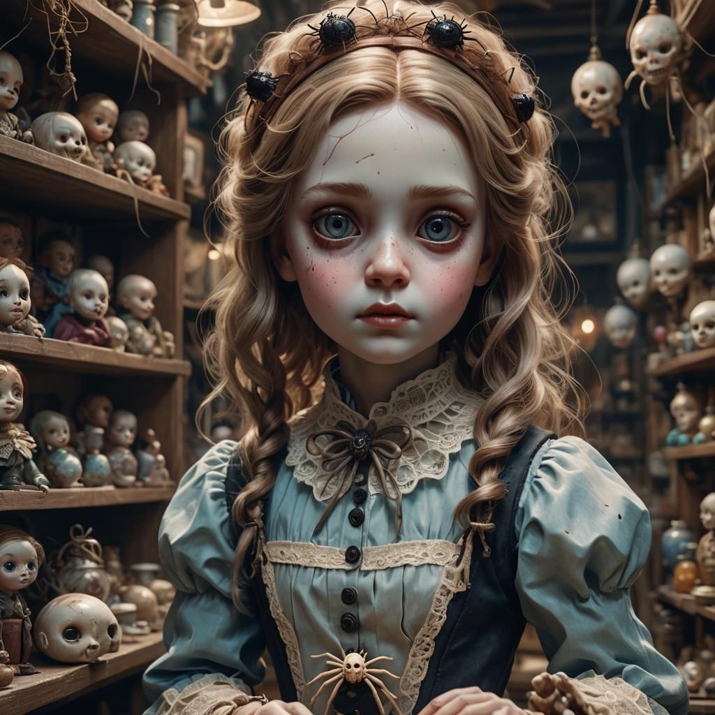 Cursed Porcelain Doll in Spooky Toy Shop