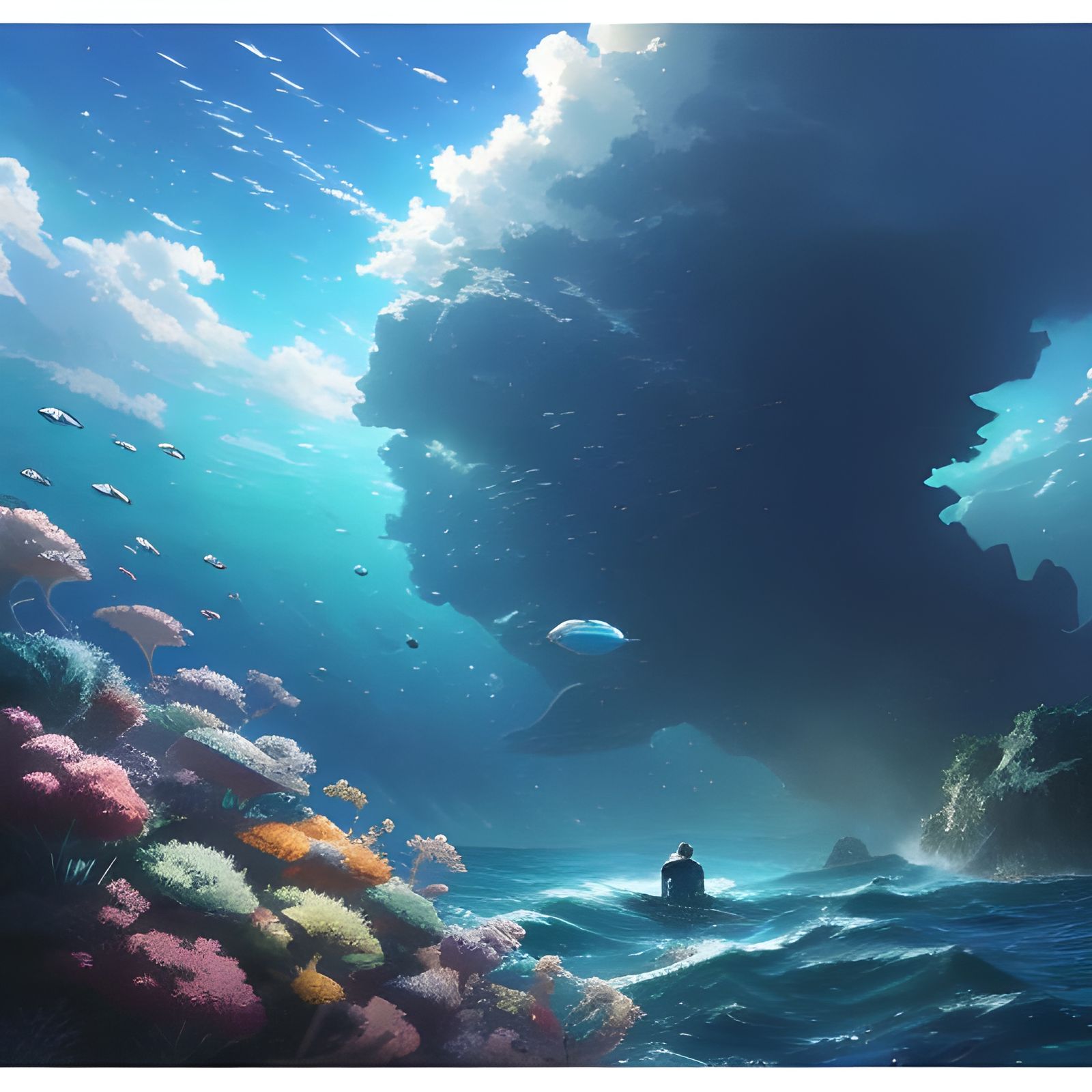 Underwater Sky Fish in Ghibli Anime Style