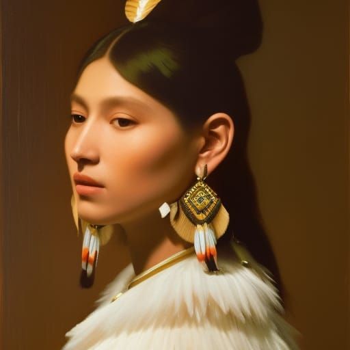 Native American Woman Portrait in Impressionistic Style