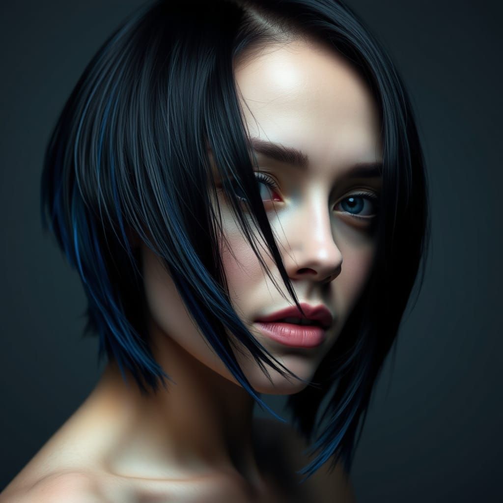 Woman with Asymmetrical Hair in Cinematic Style