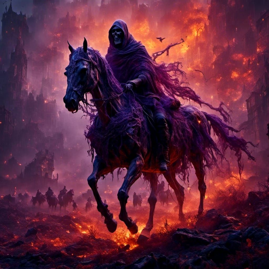 Skeletal Horseman in Hellish Battlefield Concept Art