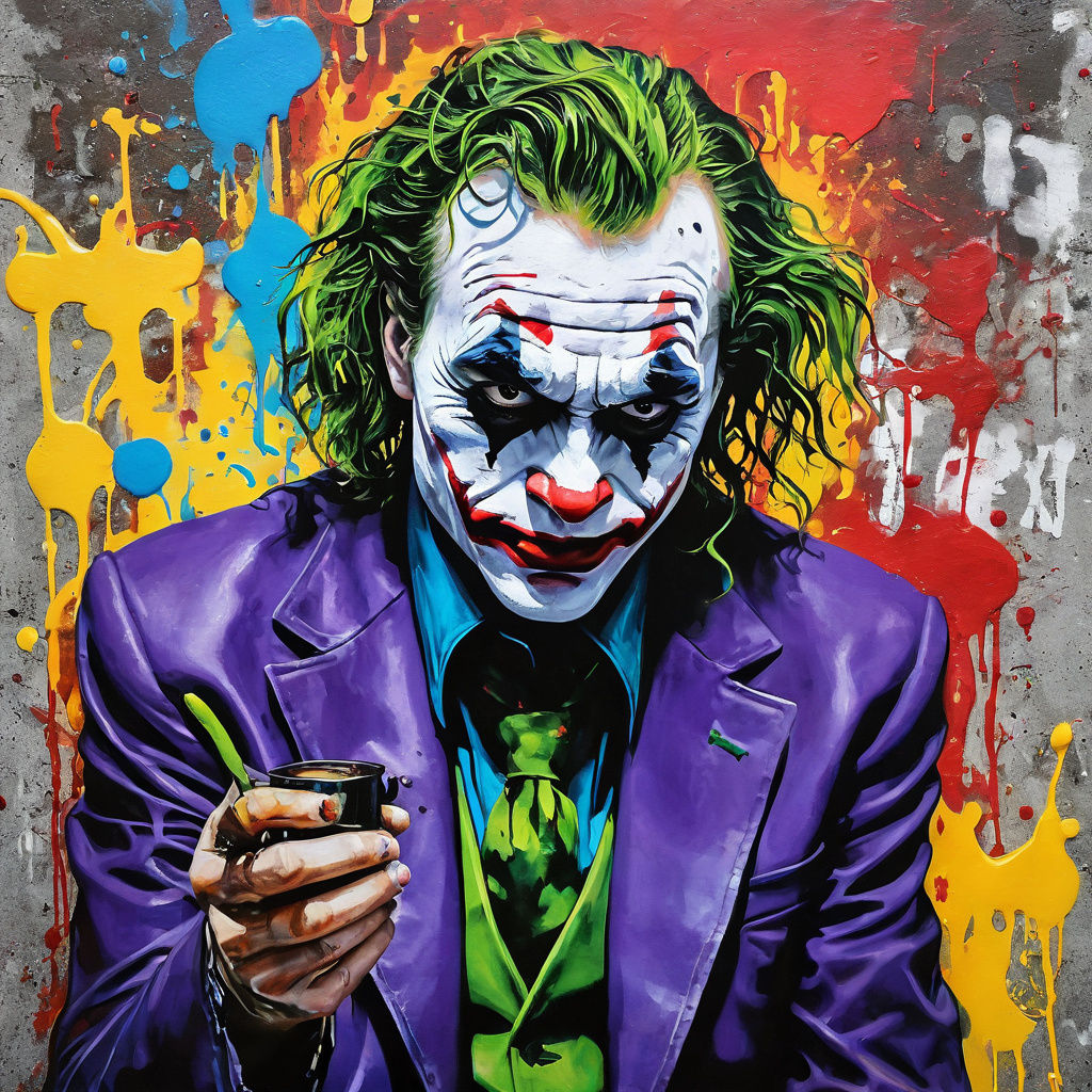 Joker Graffiti Art Portrait in Spray Paint Style