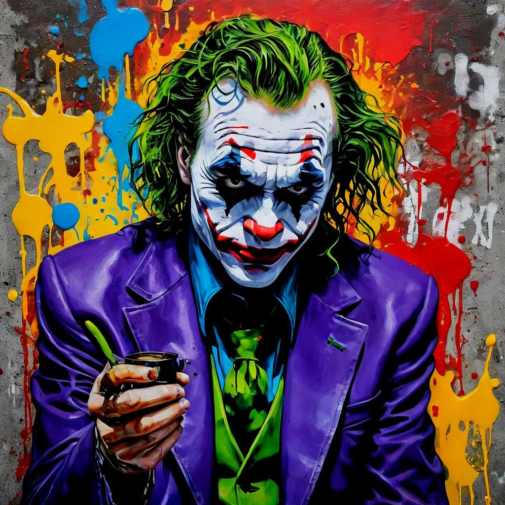 Joker Graffiti Art Portrait in Spray Paint Style
