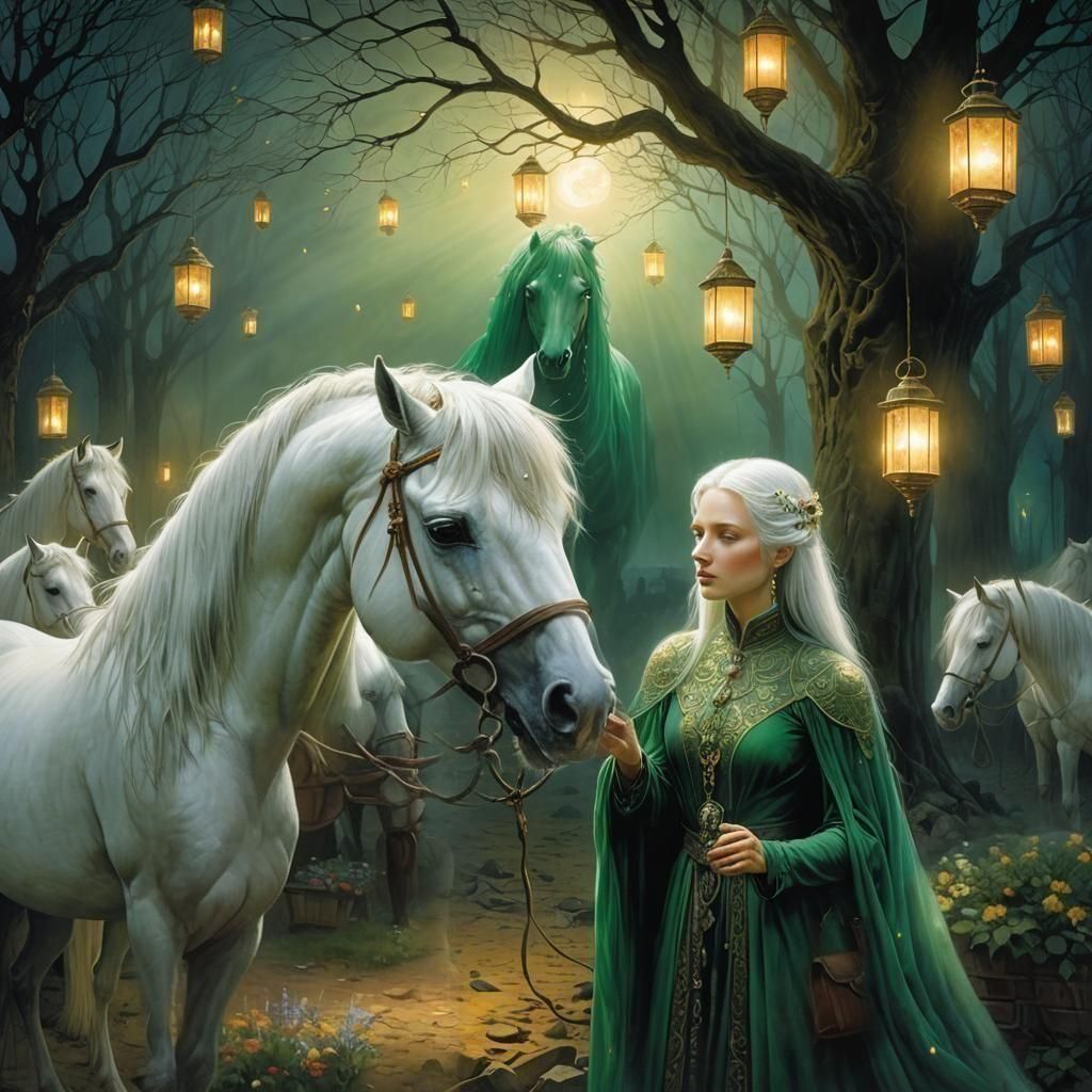Ethereal Fantasy Stable Owner in Thomas Kinkade Style