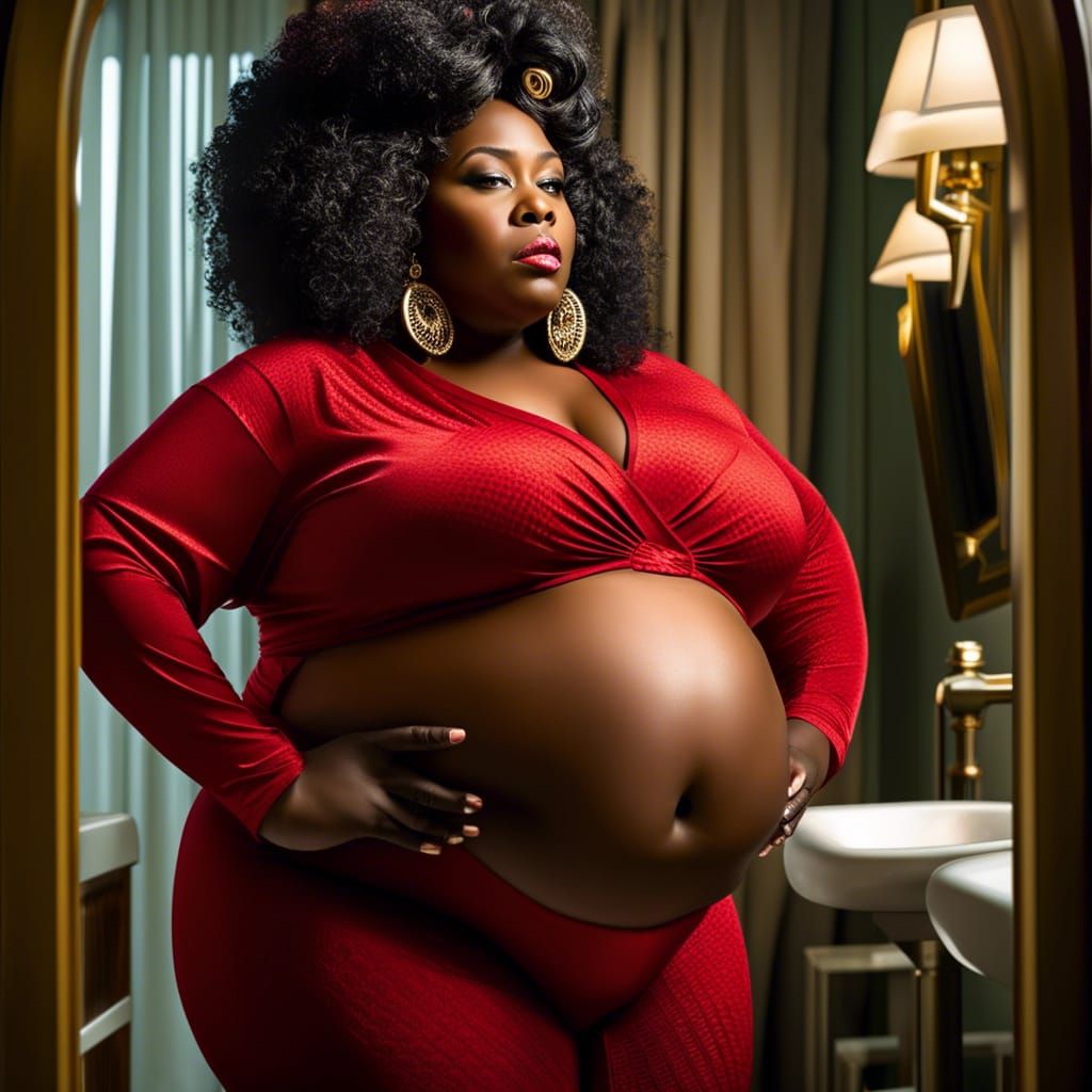 Pregnant Woman Admiring Herself: Comic Book Art