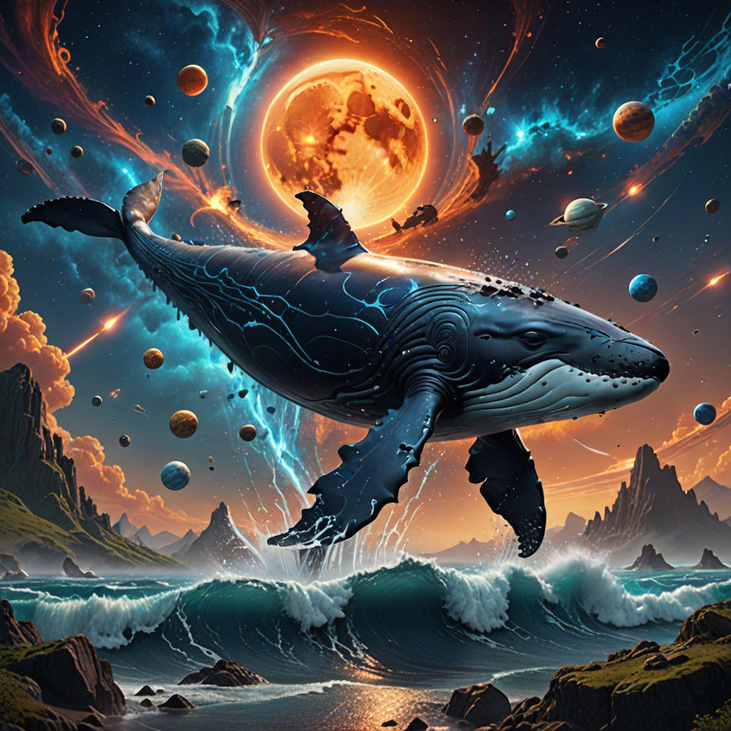 Ethereal Whale Soars Through Cosmic Nebula