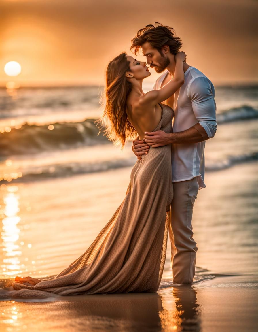 Water and Sand Lovers Kissing on the Shore