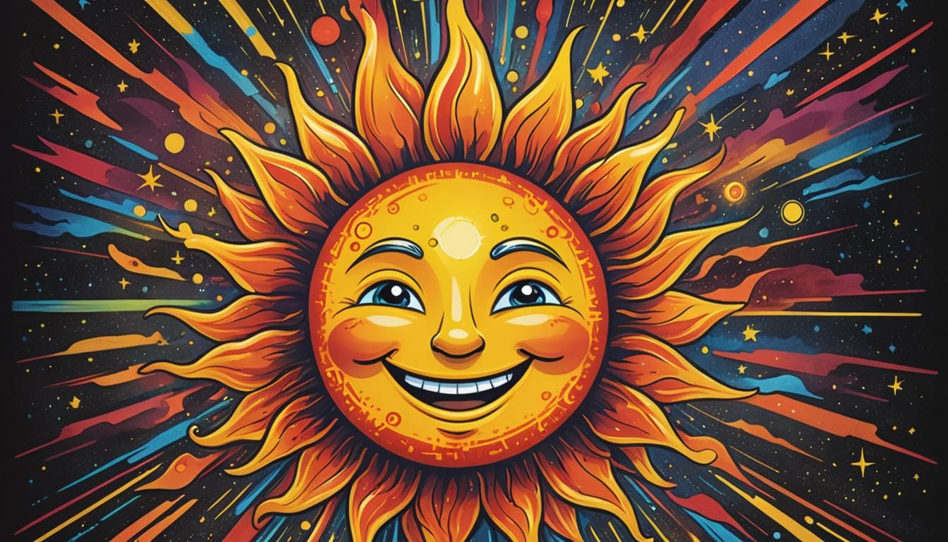 Happy Sun Sends Solar Flare Cartoon Poster