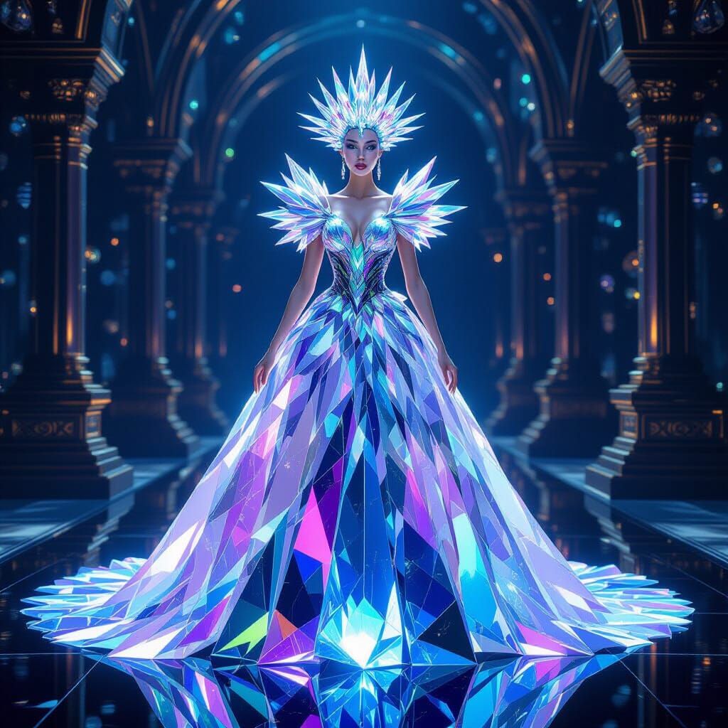 Crystal Queen with Luminous Crown in Fantasy Realism