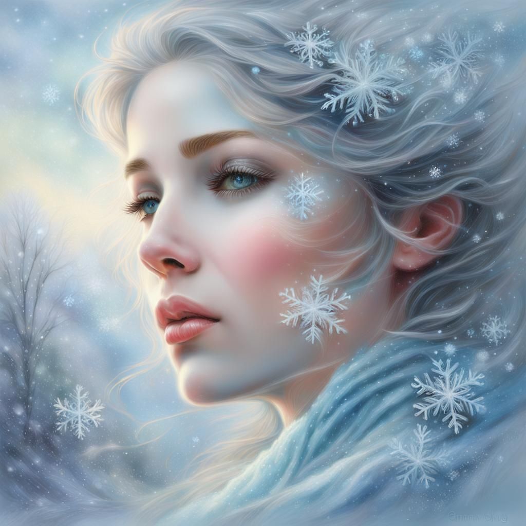 Ethereal Winter Portrait in Oil Painting Style