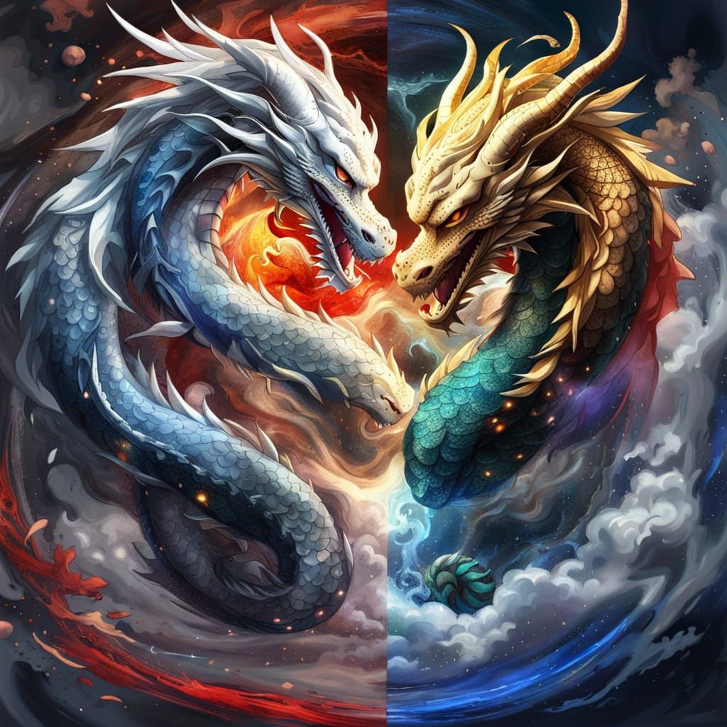 Yin Yang Dragons in Anime Art Style