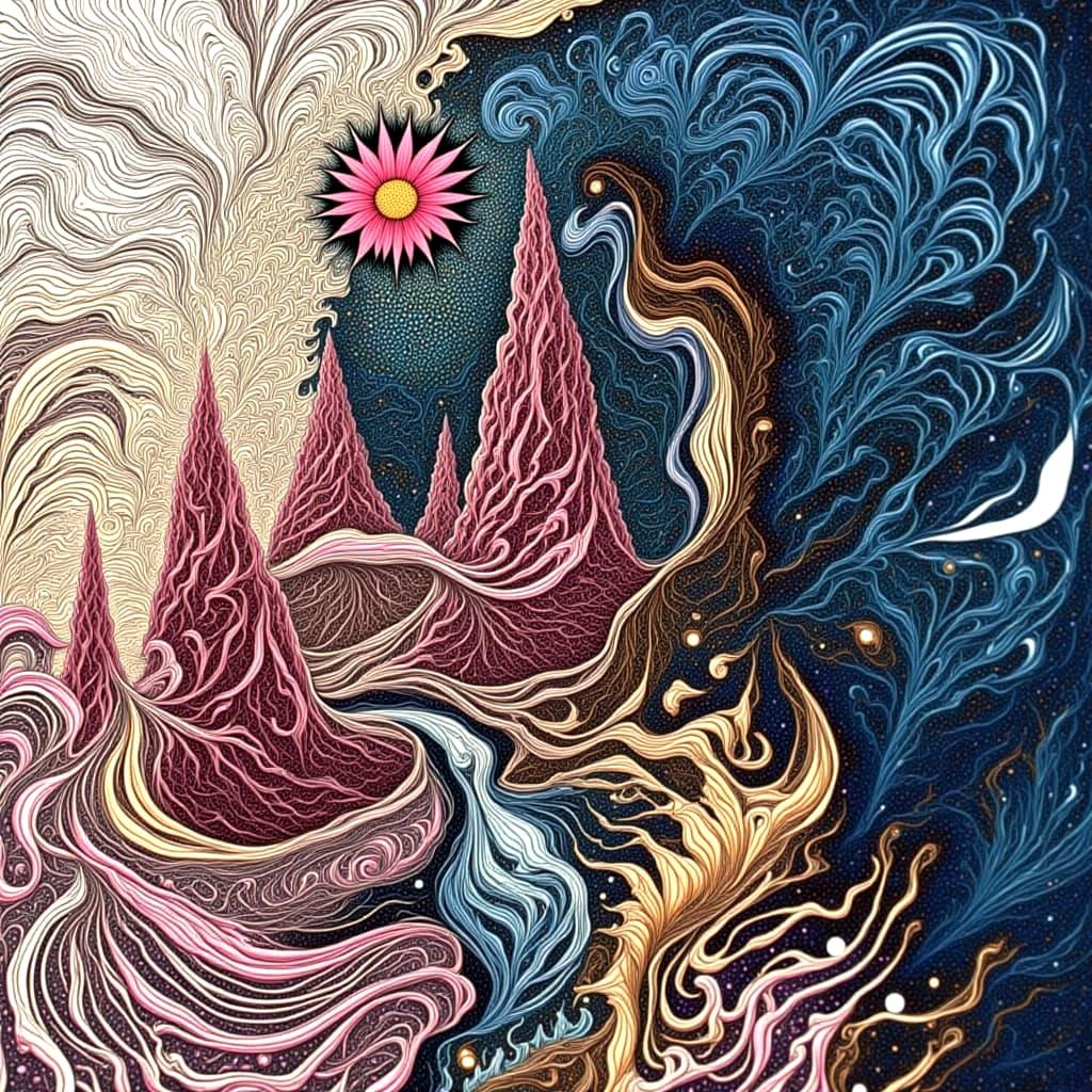 Dreamlike Gouache Landscape with Mountains and Water