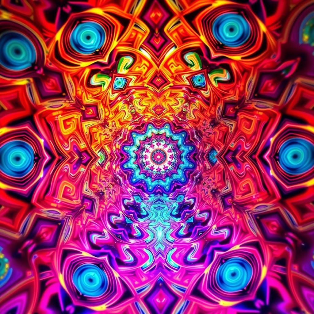 Surreal Kaleidoscope Landscape with Infinite Depth