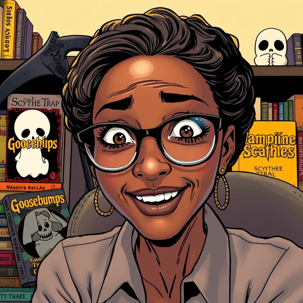 African Woman in Manga Style Home Office