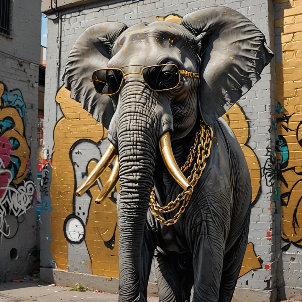 Elephant in Gold: Urban Street Art Style